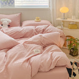Iins Seersucker Washed Cotton Four-Piece Bedding Set Cotton Solid Color Quilt Cover Set Bedding Three-Piece Set Bed Sheet