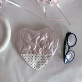 Glasses Pouch Bow Embossed Heart Pink PU Leather With Patterns Heart Shaped Eyewear Storage Case Bow Pouch Eyewear Accessory
