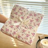 Ins floral print Bedding set knitted cotton Flat sheet set Four pieces duvet cover double layer-yarn 4Pcs lovely Fitted sheet