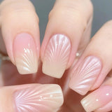 24pcs Gradient Nude Full Cover Nail Tips Wearable Short Square False Nails Sets Press on Simple Seashell Pattern Fake Nails Art
