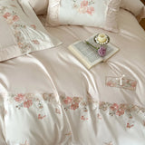 1000TC Egyptian Cotton Butterfly Flowers Embroidery Patchwork Bedding Set Duvet Cover Flat/Fitted Bed Sheet Pillowcases 4Pcs