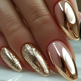 24Pcs Simple French Fake Nails with Almond Head Design Detachable 3D Irregular Star Pattern Press on False Nails Manicure Tools