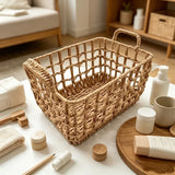 Handwoven Rattan Storage Basket Multipurpose Organizer for Kitchen Sundries Clothing Toys Snacks Desktop Items Home Organization