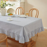 Vertical Striped Table Cover Washable Wrinkle-Resistant Striped Ruffle Tablecloth Ruffle Trim Farmhouse Tablecloth Wedding Decor