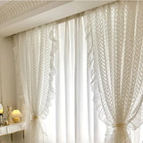 French White Lace Ruffle Curtains Wavy Three-dimensional Jacquard Curtain for Living room, Bedroom Light Filtering, Thick Gauze