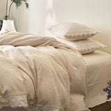 20% Linen And 80% Cotton Vintage French Jacquard Lace Embroidery Bedding Set Duvet Cover Flat/Fitted Bed Sheet Pillowcases 4Pcs