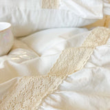 White Princess Wedding Bedding Set 100% Cotton Double Layer Lace Ruffles Duvet Cover Bed Sheet Pillowcases Solid Color Bed Sets