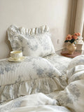 2pcs 100%Cotton Pillowcases French Style Pillow Cover Cushion Covers Bed 48x74cm Comfortable Pillowsham with Crinkled Gauze Lace