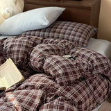 3/4PCS Red Butterfly Knot Bedding Set  Grid Cute Pony Printed Duvet Cover Set for Goth Girl Bedroom Decoration King Queen Size