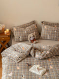 Cute Cartoon Plaid Rabbit Winter Thiened Milk Velvet Coral Fce Four-Piece Bedding Set Comforter Cover Bedding Accories