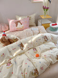 Cute Bear Pure Cotton Bedding Set Cartoon Design Dormi Tee-Piece eet Cover Comforter Cover Cute Girl Bedroom Supplies