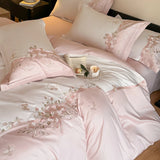 Embroidery Cotton Bedding Set Underwear Duvet Cover Set Bed Linens Solid Color RU SEA EU AU Size