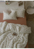 Ele Floral Cotton Bedding Set 00% Pure Combed Cotton 4-Piece Bedding Set for Students Dormi 3-Piece Duvet Cover Bedding