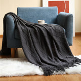 Herringbone Faux Cashmere Throw Blanket Lightweight Fuzzy Soft Cozy with Chevron Fringe Travel-Friendly Farmhouse Christmas Gift