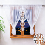 1 Set 2Pcs Rod Pocket French Chiffon Sheer Curtains With Hollow Dreamcatcher Pendant, For Living Room, Lovely Housewarming Gift