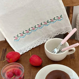Korean Flower Embroidery Fabric Rectangular Placemat Heat Resistant Table Decoration and Accessories Dining Table Mats