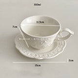 French Relief Coffee Cup Dish Set Exquisite Household Ceramic Drinking Cups With Handle White Round Plates 2Pcs Drinkware Suit