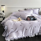Class A Mother and Baby Grade French Romantic Four-piece Set Ice Silk Nude Sleeping Printed Duvet Cover Bedding Summer