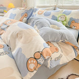 3pcs Simple Line Design Duvet Cover Set Cartoon Strawberry Print Bedding with 2 Pillowcases Skin-friendly Washable Quilt Cover