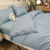 Blue Plaid Bedding Set Fashion Soft Bed Linen Single Full Queen Size Boys Girls Duvet Cover Flat Sheet Pillowcases Kit