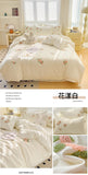 3/4Pcs Washed Cotton Skin-friendly Soft Princess Rose Towel Embroidery Flowers Bedding Set Soft Duvet Cover Bed Sheet Pillowcase