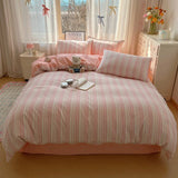 Striped Bedding Set INS Nordic Girls Soft 100% Cotton Bed Sheet Queen King Size Duvet Set Comforter Set Pillowcase Bed Linens