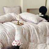 Korean Princess Floral Ruffles 100% Cotton Double Layer Yarn Soft Bedding Set Single Queen King Duvet Cover Bed Sheet Pillowcase