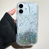 Glitter Wavy Lines Phone Case For iPhone 16 15 14 13 12 Pro Max Bumper Transparent Cases Cover