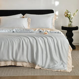 Color Blocking Bedding Set 600TC Lyocell Bamboo Fiber Soft Silky Cool Feeling Duvet Cover Flat/Fitted Bed Sheet Pillowcases 4Pcs