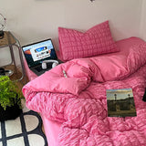 Simple Two-Tone Seersucker Bedding Set Super Soft Skin-Friendly Sheet Kit with Quilt Cover Nordic Solid Breathable Home Textile
