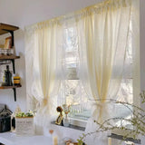 French Cream Style Ruffled Lace Tulle Curtains Yellow Light Romantic Short Curtain Sheer For Living Room Bedroom Glass Door