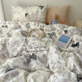 Korean Style Cute Bedding Set For Girls Bed Linen New Skin Friendly Fresh Flora Printed Washed Cotton Duvet Cover Set