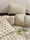 Ikeehome  Korean Sle Cartoon INS Pure Cotton  Cotton Bedding Set 4pcs Bed eet Cover Duvet Cover Pillowcase Bedding