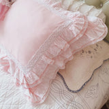 Pink/White Princess Embroidered Cushion Cover Ruffle Lace Cotton Pillow Cover Handmade Elegant Sofa Bedding Pillowcase 45X45cm