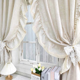 1PC Vintage Ruffle Solid Curtain for Living Room Semi-Shading Window Drape With Lace Study Balcony Hotel Home Decoration