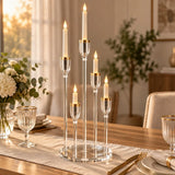 Detachable Clear Acrylic 5-Taper Candelabra, Gold Plated Rim Holder, Shatterproof Table Centerpiece, Not Fit Real Burning Candle
