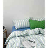 Simple Blue een Stripes Cotton Bedding Set Waed Cotton Duvet Cover And eet Set Korean Sle Four Piece Bedding Set