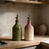 European Creative Retro Green Ceramic Olive Oil Bottle Stainless Steel Spout Kitchen Storage Supplies Seasoning Bottle