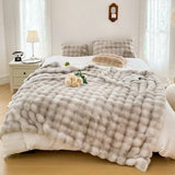 Soft Bubble Fleece Blanket 480GSM Warm Puffy Home Bed Throw Imitation-Rabbit Plush 100*160cm Throw Blanket