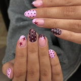 Almond Press on Fake Nails 3D Ripple Star False Nails Blue Smudge Detachable Full Cover Nails Tips 3D Shell Pearl Acrylic Nail