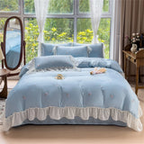 Rose Embroidery Bedding Set Silky Luxury Bedsheets Set Pillowcase Duvet Cover Bedclothes Skin-friendly Bed Linen Home Textiles