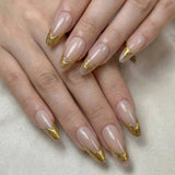 Almond Press on Fake Nails 3D Ripple Star False Nails Blue Smudge Detachable Full Cover Nails Tips 3D Shell Pearl Acrylic Nail