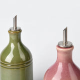European Creative Retro Green Ceramic Olive Oil Bottle Stainless Steel Spout Kitchen Storage Supplies Seasoning Bottle
