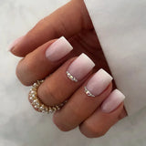 24Pcs Simple French Fake Nail with Gradient White Design Short Square Head False Nails Wearable Finished Manicure Press on Nails