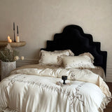 Flowers Embroidery Ruffles Princess Bedding Set Lyocell Bamboo Fiber Soft Silky Duvet Cover Flat/Fitted Bed Sheet Pillowcases