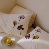 Cotton Lyocell Linen Blend 4Pcs Bedding Set Floral Towel Embroidery Duvet Cover Bed Sheet Pillowcases Home Decor