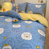 Ikeehome  Thiened Warm Flannel Bedding Set Pure Cotton Bear Pattern Autumn Winter Four-Piece Quilt Cover eet Tee-Piece Set