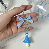 Blue mushroom Beaded Charm Phone Pendant Crystal Wristband Keychain Bracelet Lanyard Cord