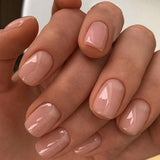 24Pcs Simple French Fake Nail with Gradient White Design Short Square Head False Nails Wearable Finished Manicure Press on Nails