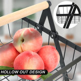 2/3 Tier Kitchen Organizer Rack Fruit Basket with Detachable Metal Holder and Wooden Handle Vegetable Bread Snacks Storage Shelf